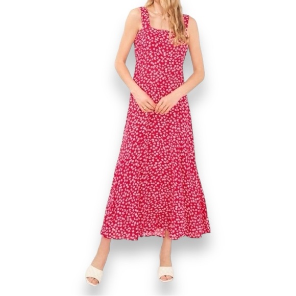 Vince Camuto - Women's Red Floral-print Paneled Smocked-back Challis Tank Dress - Picture 2 of 16